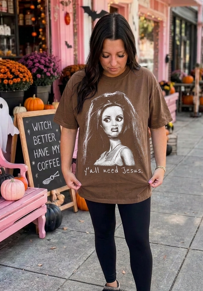 Y'all Need Jesus Doll Portrait T-shirt | Snarky Graphic Tee