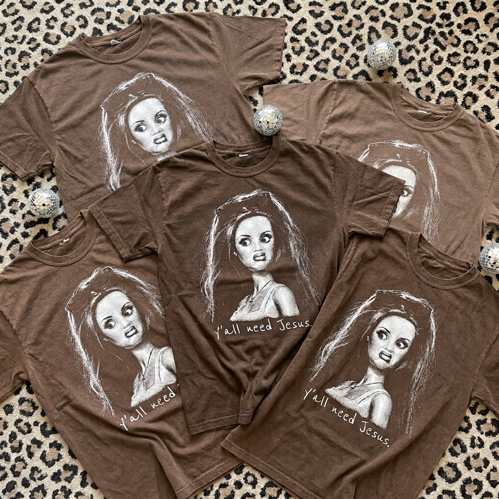 Y'all Need Jesus Doll Portrait T-shirt | Snarky Graphic Tee