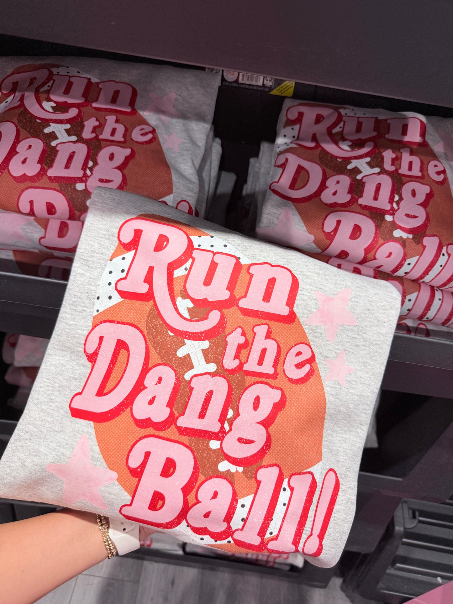 Run the Dang Ball - Pink & Red Polka Dots Football Shirt Woman’s