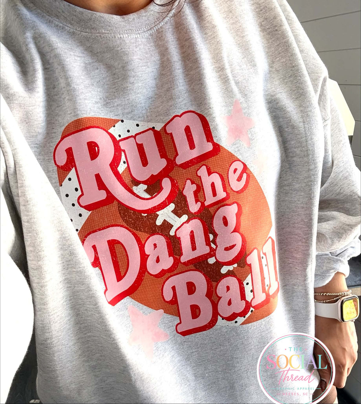 Run the Dang Ball - Pink & Red Polka Dots Football Shirt Woman’s