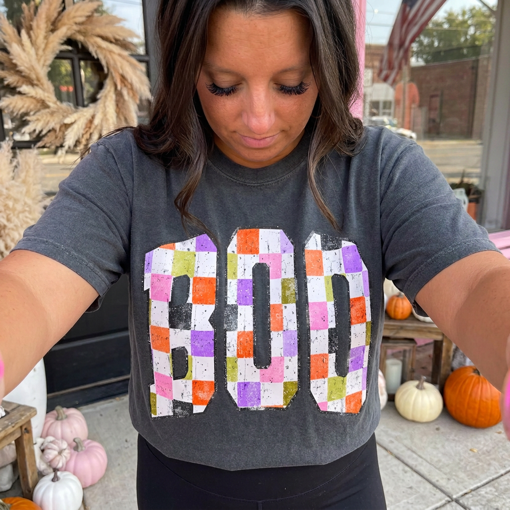 Distressed Multicolor BOO Checker - Short Sleeve